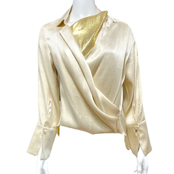 NWT Women's - Hellessy Gold Silk Long Sleeve Blouse, Size 4 - Picture 1 of 11